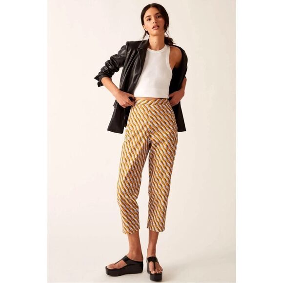 NWT Corey Lynn Calter x Anthropologie Multi Stripe High Waist Crop Pants Size S - Picture 1 of 13